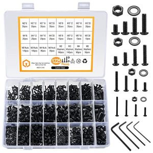 1225 Pz M2 M3 M4 M5 Viti a Testa Esagonale a Bottone, Bulloni, Dadi, Rondelle Piatte, Kit di Assortimento, Viti e Dadi in Acciaio al Carbonio Neri e Set di Bulloni e Rondelle (1225Nero)  | Set di assortimento di viti e bulloni Set di assortimento di viti e bulloni Set di assortimento di viti e bulloni