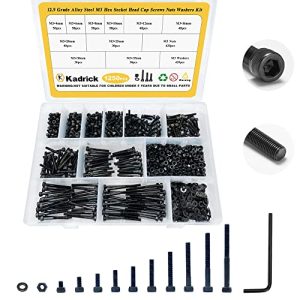 1250 Pcs Assortimento di Viti e Dadi M3 M3X4Mm-35Mm, Kit di Bulloni Metrici con Testa Esagonale, Acciaio Legato di Grado 12.9, Aggiornato Anti-Ruggine, Rivestito in Zinco Nero, Chiave Allen in Omaggio  | Set di assortimento di viti e bulloni Set di assortimento di viti e bulloni Set di assortimento di viti e bulloni