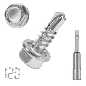 12Pezzi Viti per Lamiera #8 X 1/2” in Acciaio Inossidabile con Testa Esagonale e Rondella – Viti Autofilettanti Veloci con Punta per Cacciavite – Colore Argento  | Viti Viti Viti