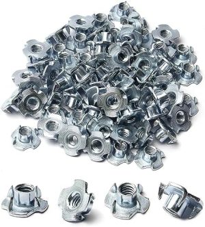 1/4″-20 T-Nut (100 Pezzi), T-Nut in Acciaio Carbonio Zincato, Lunghezza Cilindro 5/16″, Dadi a T con 4 Punte, Inserti Filettati per Legno, Presa per Arrampicata, Mobili, Arredamento  | T-Nuts T-Nuts T-Nuts