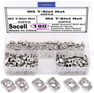 180 Pz 2020 Serie T Nuts, M3 M4 M5 T Slot Nut con Testa a Martello, Fissaggio in Acciaio al Carbonio Nichelato, Kit di Assortimento per Profilo in Alluminio 20 Serie – Acciaio al Carbonio Nichelato  | T-Nuts T-Nuts T-Nuts