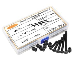 20 Set di Inserti Filettati, Assortimento di Dadi e Bulloni, Kit di Bulloni per Mobili, 5 Dimensioni (1/4 X 1-1/4”~3”), Acciaio al Carbonio, Nero  | Set di assortimento di dadi e bulloni Set di assortimento di dadi e bulloni Set di assortimento di dadi e bulloni