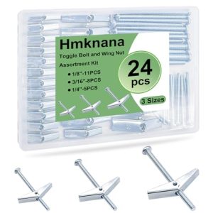 24Pezzi Ancoraggi a Muro Heavy Duty con Dadi a Farfalla per Cartongesso, Kit di Ancoraggi Vuoti da 1/4″, 3/16″, 1/8″ e Viti, Kit di Dadi a Farfalla e Dadi a Vite per Soffitto  | Ancora Ancora Ancora