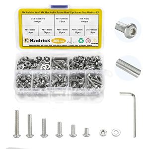 300 Pz Assortimento Viti M4 Testa a Bottone con Coperchio, M4X6Mm, 8Mm, 10Mm, 12Mm, 16Mm, 20Mm Kit di Viti Metriche in Acciaio Inossidabile con Dadi e Rondelle, Comprende 1 Chiave Allen Esagonale  | Viti Viti Viti