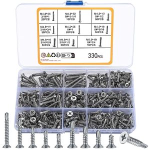 33 Pezzi Viti Autoperforanti in Acciaio Inossidabile con Testa Phillips, Viti a Testa Piana Autofilettanti, Kit di Assortimento di Viti Tek in Lamiera da 8 3/16″, Viti a Testa Modificata a Testa Svasata  | Viti Viti Viti