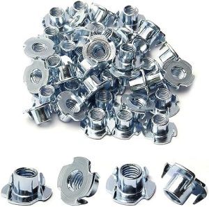 3/8-16 T-Nut (Pacco da 50), T-Nut in Acciaio Carbonio Zincato, Lunghezza Cilindrica 7/16″, Dadi ciechi a 4 punte, Inserti filettati per Legno, Presa per Arrampicata, Mobili, Arredamento  | Inserti filettati Inserti filettati Inserti filettati