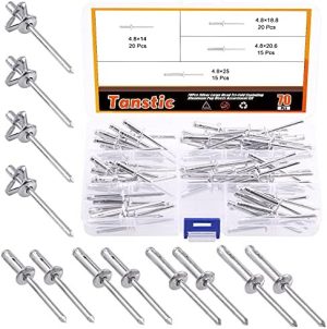 7 Pezzi Rivetti Blindati in Alluminio con Flangia 3/16” X 9/16” / 3/4” / 13/16” / 1” – Kit di Assortimento di Rivetti Pop a Grande Testa Tri-Fold Esplodenti (Argento)  | Rivetti Rivetti Rivetti