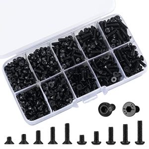 72 Pezzi Kit di Viti a Testa Esagonale M3, Viti a Testa Piatta e Viti a Testa Esagonale a Pulsante in Acciaio Legato Nero, M3X(4Mm/6Mm/8Mm/10Mm/12Mm) (Nero)  | Viti Viti Viti