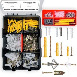 9 Misure, Kit di Assortimento di 35 Pcs di Tasselli e Viti per Cartongesso, Include Tasselli in Plastica e Tasselli Auto-perforanti in Acciaio Zincato con Scatola Organizer (Tasselli Misti 35 Pcs)  | Ancora Ancora Ancora