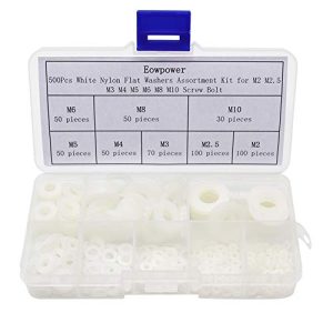 Eowpower Kit di Assortimento di 5 Pz Rondelle Piatte in Nylon Bianco per Viti Bulloni M2 M2.5 M3 M4 M5 M6 M8 M1  | Rondelle per hardware Rondelle per hardware Rondelle per hardware