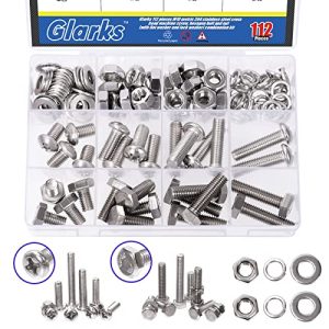 Glarks 112 Pezzi Viti a Testa Tonda Phillips M1 Metric in Acciaio Inossidabile 34 e Bulloni a Testa Esagonale con Dadi Esagonali, Rondelle Piane e Rondelle di Blocco – Kit di Assortimento  | Set di assortimento di dadi e bulloni Set di assortimento di dadi e bulloni Set di assortimento di dadi e bulloni