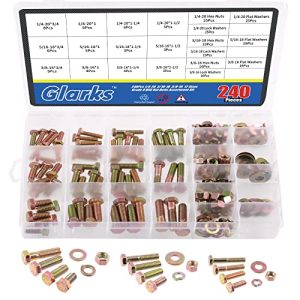 Glarks Kit di Assortimento di 24 Pezzi di Viti a Testa Esagonale con Filettatura Grossa di Grado 8, Dadi, Viti e Rondelle, 1/4-2, 5/16-18, 3/8-16 Pollici, 12 Dimensioni di Viti a Testa Esagonale e Dadi Esagonali, Rondelle Piane e Rondelle di Blocco.  | Set di assortimento di dadi e bulloni Set di assortimento di dadi e bulloni Set di assortimento di dadi e bulloni