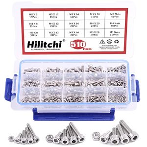 Hilitchi 51Pezzi M3 M4 M5 Viti a Testa Esagonale in Acciaio Inossidabile con Dadi – Kit di Assortimento 34 Viti in Acciaio Inossidabile (Esagonali)  | Viti Viti Viti