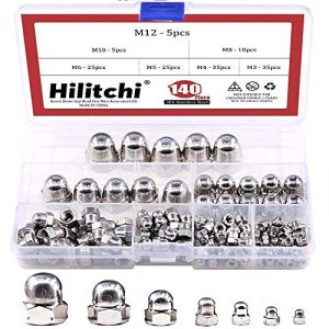 Hilitchi Kit di assortimento di dadi esagonali a cupola acorn da 14 pezzi M3 M4 M5 M6 M8 M10 M12, in acciaio inossidabile 34  | Noci Noci Noci