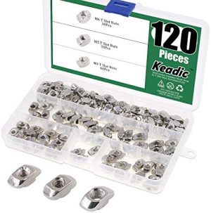 Keadic 12 Pezzi 33 Serie Dadi T, M4 M5 M6 Vite a Testa Martellata Kit di Assortimento di Dadi a T per Slot con Scatola di Organizzazione per Profilo in Alluminio – Acciaio al Carbonio Nichelato  | T-Nuts T-Nuts T-Nuts