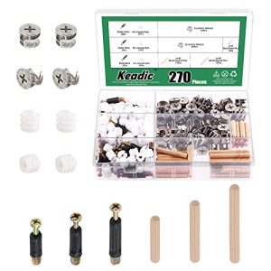 Keadic Set di 27 Pezzi di Dadi a Camma 3 In 1 e Punti di Dowel in Legno – Assortimento di Fissaggi per Mobili, Viti, Bulloni e Connettori per Armadi, Cassetti, Comò, Guardaroba e Pannelli per Mobili (Argento)  | Set di assortimento di dadi e bulloni Set di assortimento di dadi e bulloni Set di assortimento di dadi e bulloni