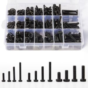 Kit assortimento di viti a testa esagonale M5 M6 M8, dadi, rondelle piane e di bloccaggio, acciaio legato di grado 8.8, filettatura completa per macchine, finitura in ossido nero, include 12 delle dimensioni più comuni, 408 pezzi.  | Set di assortimento di dadi e bulloni Set di assortimento di dadi e bulloni Set di assortimento di dadi e bulloni