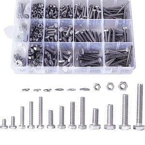 Kit assortimento di viti, dadi, rondelle piane e rondelle di bloccaggio M4 M5 M6, in acciaio inox 304, completamente filettate, finitura lucida, include 13 delle dimensioni più comuni, 640 pezzi.  | Set di assortimento di viti e bulloni Set di assortimento di viti e bulloni Set di assortimento di viti e bulloni