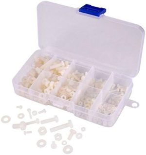 Kit assortimento di viti/nut/washer in nylon M2 M2.5 M3 M4 M5 (Totale 27 pezzi) con scatola di plastica  | Set di assortimento di dadi e bulloni Set di assortimento di dadi e bulloni Set di assortimento di dadi e bulloni