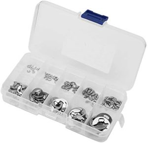 Kit di 12 pezzi di anelli a clip E, anelli di ritenzione ad apertura, 1 dimensione 1.5/2/3/4/5/6/7/8/9/1 mm con scatola di plastica, kit assortito di 34 clip E in acciaio inossidabile.  | Anelli di ritenzione Anelli di ritenzione Anelli di ritenzione