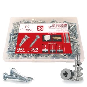 Kit di 120 pezzi di ancoraggi per cartongesso e viti autofilettanti in zinco #8 x 1-1/4" – Ancoraggi metallici per cartongesso ad alta resistenza, supportano fino a 50 libbre – Nessun foro da perforare richiesto con viti e ancoraggi per cartongesso.  | Ancora Ancora Ancora