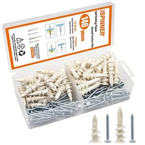 Kit di 140 pezzi di tasselli in plastica per cartongesso, tasselli per pareti vuote auto-perforanti con viti assortite (13x42mm + 15x33mm)  | Ancora Ancora Ancora