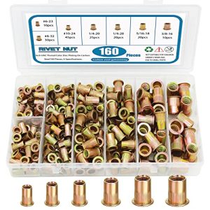 Kit di 160 Pcs Rivnuts Nutserts, Assortimento di Dadi Rivettati Sae con Filettatura Unc, 1/4-20, 3/8-16, 5/16-18, 10-24, 8-32, 6-32  | Inserti filettati Inserti filettati Inserti filettati