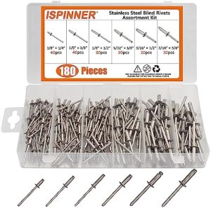 Kit di 180 Pcs Rivetti a Scomparsa in Acciaio Inossidabile, Rivetti Pop da 1/8″, 5/32″, 3/16″ – Assortimento di 6 Misure  | Rivetti Rivetti Rivetti