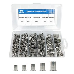 Kit di 228 Pezzi di Dadi Rivetto in Acciaio Inossidabile, Assortimento di Dadi Rivetto SAE UNC 8#-32, 1#-24, 1/4″-2, 5/16″-18, 3/8″-16, Inserti Rivetto a Testa Piatta, Kit di Assortimento di Dadi Rivetti Filettati.  | Inserti filettati Inserti filettati Inserti filettati