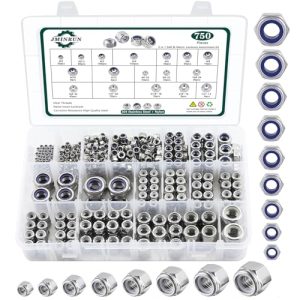 Kit di 75 pezzi di dadi di bloccaggio in nylon SAE e metrico, 34 dadi Nylock standard in acciaio inossidabile per bulloni, 6#32 8#32 1#24 1#32 1/4″-2 5/16″-18 3/8″-16 1/2″-13 M2 M2.5 M3 M4 M5 M6 M8 M1 M12  | Noci Noci Noci