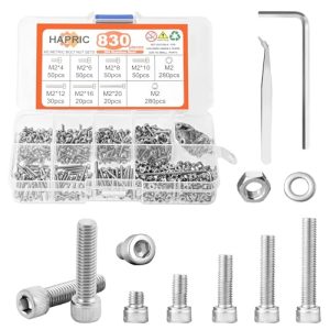 Kit di 83 viti M2 – Assortimento di viti M2 da 24mm/6mm/8mm/1mm/12mm/16mm/2mm – Kit di viti metriche per macchine, set di 34 viti a testa esagonale in acciaio inox con dadi, bulloni e rondelle.  | Set di assortimento di viti e bulloni Set di assortimento di viti e bulloni Set di assortimento di viti e bulloni