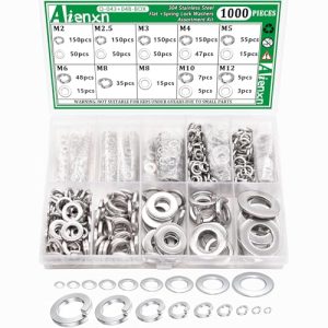 Kit di assortimento di 1000 pezzi di rondelle a molla in acciaio inox 304 e rondelle piane, rondelle piane per viti, 9 misure metriche di rondelle per bulloni – M2, M2.5, M3, M4, M5, M6, M8, M10, M12, per prevenire il allentamento dei fissaggi.  | Rondelle per hardware Rondelle per hardware Rondelle per hardware