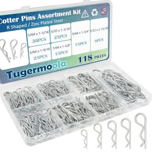 Kit di assortimento di 118 pezzi di perni a cotter in acciaio zincato, forma a R, 6 dimensioni, perni di fissaggio piccoli, set di perni a cotter Ola010-118.  | Spilli Spilli Spilli