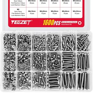 Kit di assortimento di 1600 pezzi di bulloni e dadi M4 M5 M6 di alta qualità con rondelle piane e di bloccaggio, in acciaio inossidabile 18-8, 15 dimensioni più comuni.  | Set di assortimento di dadi e bulloni Set di assortimento di dadi e bulloni Set di assortimento di dadi e bulloni