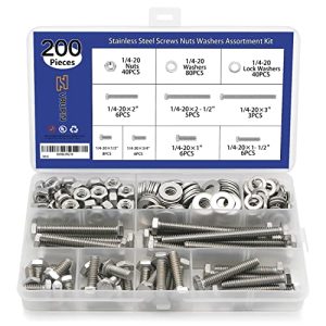 Kit di assortimento di 200 pezzi di dadi e bulloni 1/4-20 x 1/2", 3/4", 1", 1-1/2", 2", 2-1/2", 3" in acciaio al carbonio, set di viti per ferramenta (7 dimensioni diverse)  | Set di assortimento di dadi e bulloni Set di assortimento di dadi e bulloni Set di assortimento di dadi e bulloni