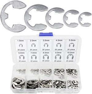 Kit di assortimento di 200 pezzi di E-Clip anello di ritenzione esterno in 10 misure, anello circlip E-Clip in acciaio inossidabile 304, set di anelli snap con scatola (1,5/2/3/4/5/6/7/8/9/10 mm)  | Anelli di ritenzione Anelli di ritenzione Anelli di ritenzione