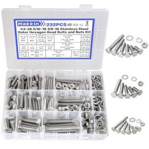 Kit di assortimento di 232 pezzi di dadi e bulloni, bulloni e dadi in acciaio inossidabile da 1/4″, 5/16″ e 3/8″, kit di viti per macchine con 17 dimensioni SAE, kit di bulloni e rondelle, set di viti per ferramenta con custodia di stoccaggio.  | Set di assortimento di viti e bulloni Set di assortimento di viti e bulloni Set di assortimento di viti e bulloni