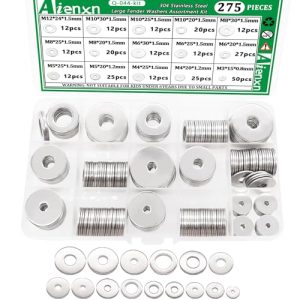 Kit di assortimento di 275 pezzi di rondelle in acciaio inossidabile 304, rondelle per bulloni, 15 dimensioni metriche di rondelle per viti – M3, M4, M5, M6, M8, M10, M12 per uso domestico e industriale.  | Rondelle per hardware Rondelle per hardware Rondelle per hardware