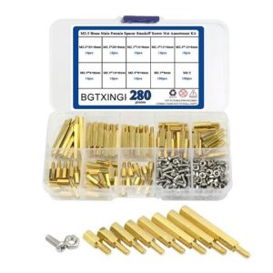 Kit di assortimento di 28 pezzi di distanziatori maschio-femmina in ottone M2.5 e set di dadi e viti in acciaio inossidabile (Ottone M2.5)  | Distanziali e distanziali Distanziali e distanziali Distanziali e distanziali