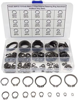 Kit di assortimento di 29 pezzi di C-Clips anelli di ritenzione esterni (Acciaio legato nero)  | Anelli di ritenzione Anelli di ritenzione Anelli di ritenzione