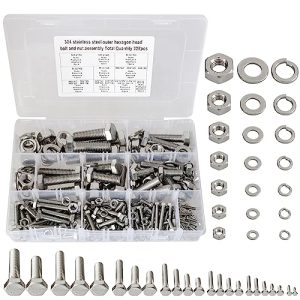 Kit di assortimento di 328 pezzi di bulloni metrici M3/M4/M5/M6/M8/M10/M12, kit di viti esagonali piatte in acciaio inossidabile 304 ad alta resistenza e dadi, kit di assortimento di dadi, guarnizioni piatte e rondelle di bloccaggio (Argento)  | Set di assortimento di viti e bulloni Set di assortimento di viti e bulloni Set di assortimento di viti e bulloni