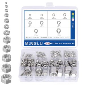 Kit di assortimento di 37 pezzi di dadi esagonali, set di dadi in acciaio inox M2 M2.5 M3 M4 M5 M6 M8 M1 M12, 34 pezzi di dadi assortiti in acciaio inox.  | Noci Noci Noci