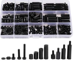 Kit di assortimento di 380 pezzi di distanziatori esagonali in nylon M3 maschio-femmina, viti, dadi e pilastri filettati per schede PCB e schede madri (Nero)  | Distanziali e distanziali Distanziali e distanziali Distanziali e distanziali