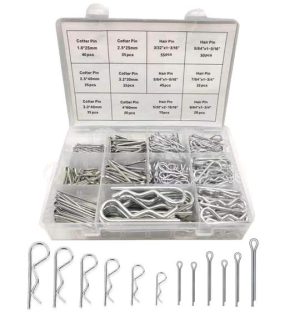 Kit di assortimento di 420 pezzi di perni a cotter, clip R, fermagli a molla, kit di assortimento, inclusi 6 formati di 200 pezzi di perni a cotter e 6 formati di 220 pezzi di fermagli per capelli, zincati.  | Spilli Spilli Spilli