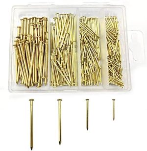 Kit di Assortimento di 45 Pezzi di Chiodi, Chiodi in Ottone per Appendere Quadri, Set di Assortimento di Chiodi Finiti in Oro, (.78 In|1 In|1.57 In|2 In) Chiodi Piccoli per Appendere Quadri/Muro in Legno/Calcestruzzo  | Unghie Unghie Unghie