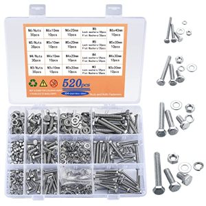 Kit di assortimento di 52 pezzi di bulloni e dadi a testa esagonale con rondelle piatte, viti e dadi in acciaio inossidabile pesante M3/M4/M5/M6 completamente filettati, kit di bulloni e rondelle (52 argento)  | Set di assortimento di viti e bulloni Set di assortimento di viti e bulloni Set di assortimento di viti e bulloni