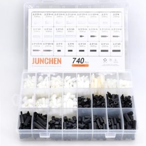 Kit di assortimento di 74 pezzi di distanziatori esagonali in nylon maschio e femmina, viti e dadi, Kit assortito di pilastri filettati M2.5 per schede PCB e schede madri (Nero + Bianco)  | Distanziali e distanziali Distanziali e distanziali Distanziali e distanziali