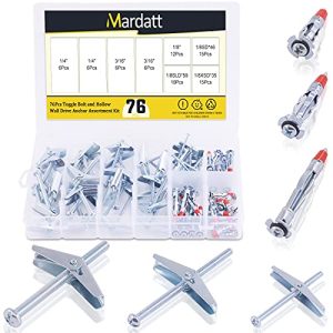 Kit di assortimento di 76 pezzi di tasselli a molla e tasselli a vite Toggle da 1/8”, 3/16” e 1/4” per pareti in cartongesso, ancoraggi a parete cavi in acciaio zincato di diverse dimensioni.  | Ancora Ancora Ancora