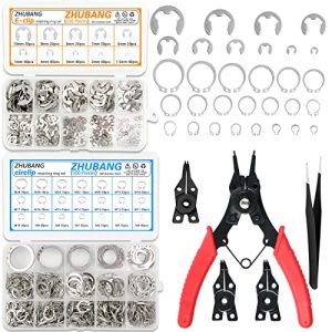 Kit di assortimento di 8 pezzi di anelli di ritenzione esterni C-Clip, anelli a scatto, anelli circolari in acciaio inossidabile (M4-M28) + set di anelli di ritenzione E-Clip (1,5 mm-1 mm) + 5 pinze per anelli a scatto + pinzetta.  | Anelli di ritenzione Anelli di ritenzione Anelli di ritenzione