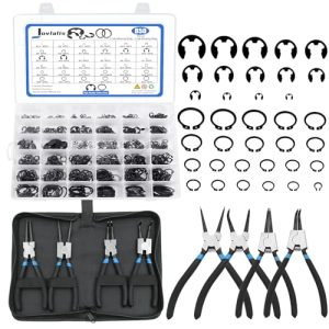 Kit di assortimento di 85 pezzi di anelli di ritenzione esterni C-Clip, anelli a scatto in acciaio legato (M4-M28) + set di assortimento di anelli di ritenzione E-Clip (1,5 mm-15 mm) + set di pinze per anelli a scatto da 7 pollici in 4 pezzi.  | Anelli di ritenzione Anelli di ritenzione Anelli di ritenzione